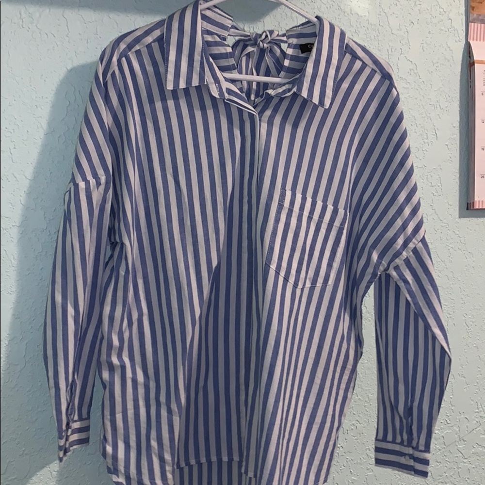 Curve Appeal stripes button up with bow tie back